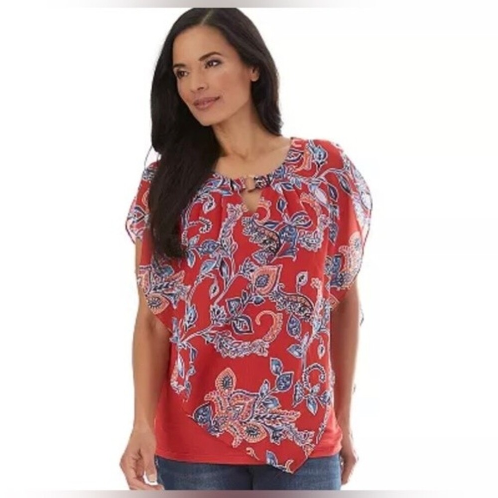 Apt 9 red flowy split shoulder double layer top size small